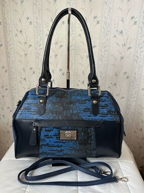 Sharif Blue Leather & Suede Satchel